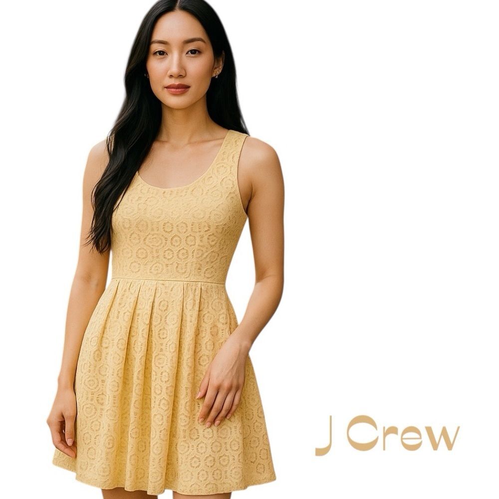 J Crew Sheer Yellow Lace Sleeveless Dress Size S CottageCore
